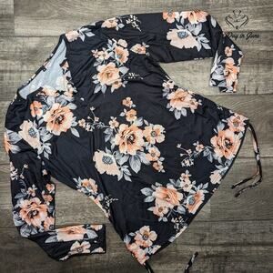Romwe Floral Cinched Side Long Sleeve Top Size XL